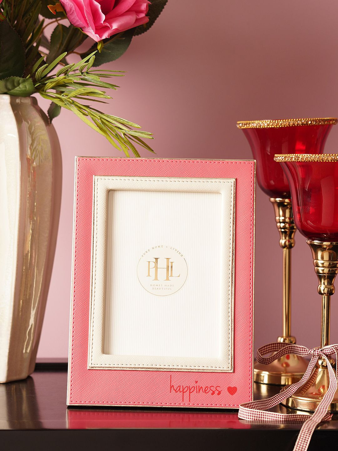 Pure Home and Living Pink & Beige 1 Pieces MDF Table Photo Frames