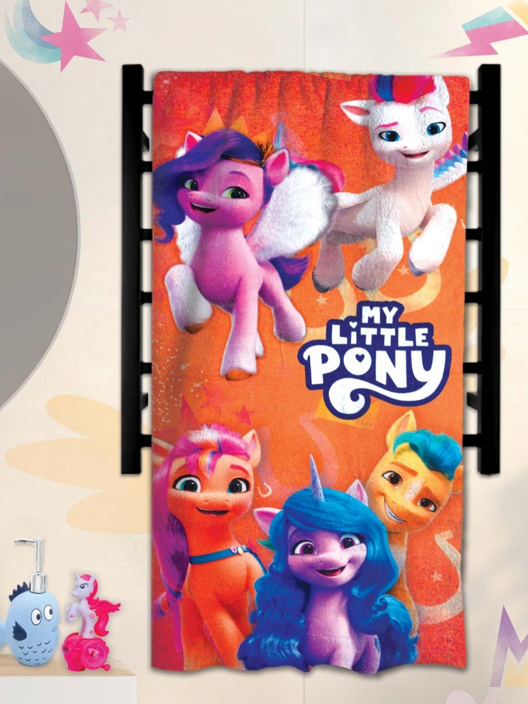 Athom Living Orange & Blue My Little Pony Printed Cotton 350 GSM Bath Towel