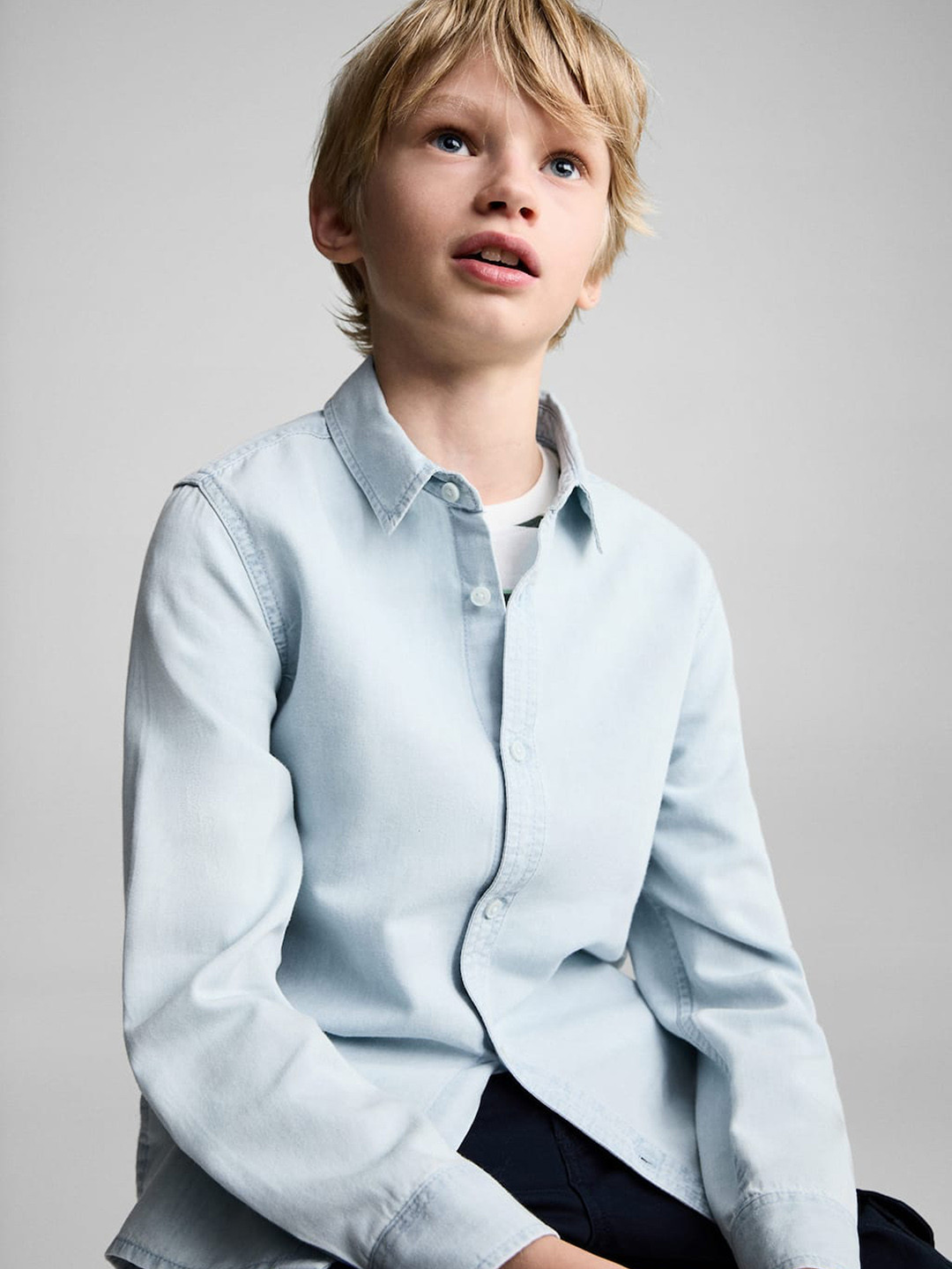 Mango Kids Boys Solid Chambray Shirt