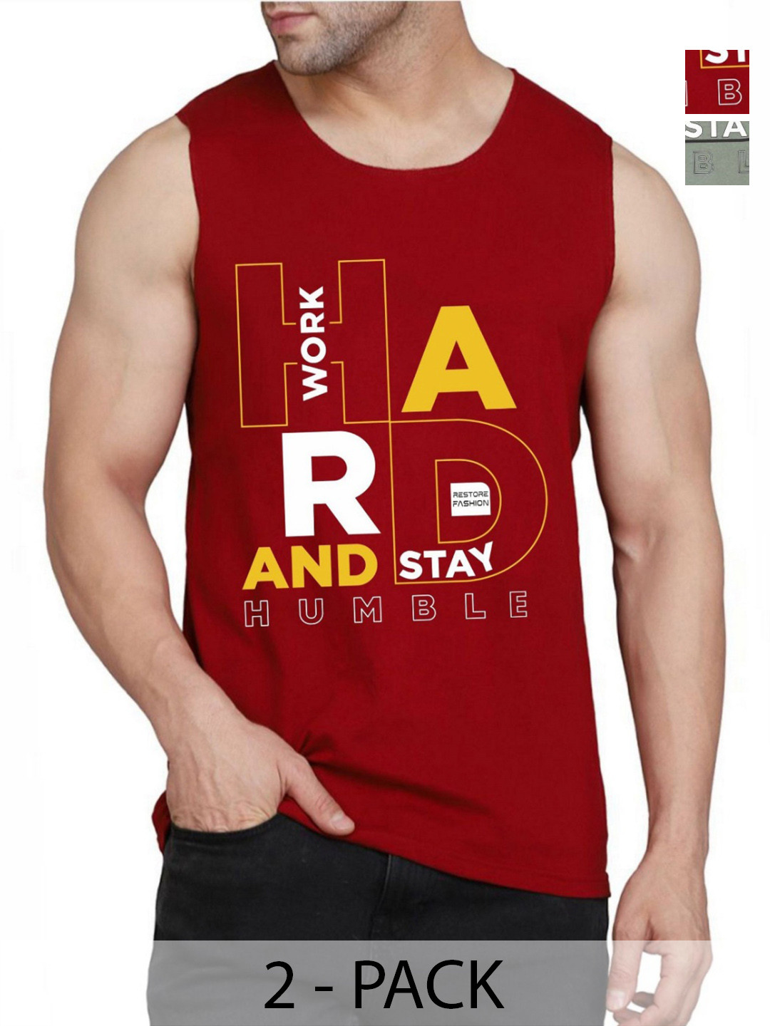 WOOSTRO Men Pack Of 2 Typography Printed Round Neck Cotton Slim Fit T-shirts