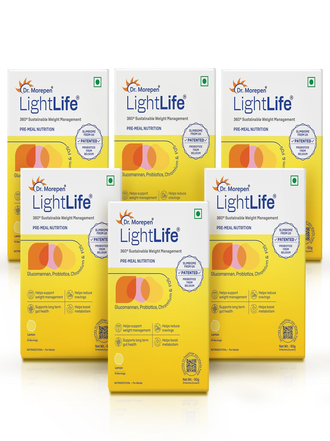 Dr. Morepen Set Of 6 LightLife Pre-Meal Nutrition Mix - Lemon - 10 Sachets Each