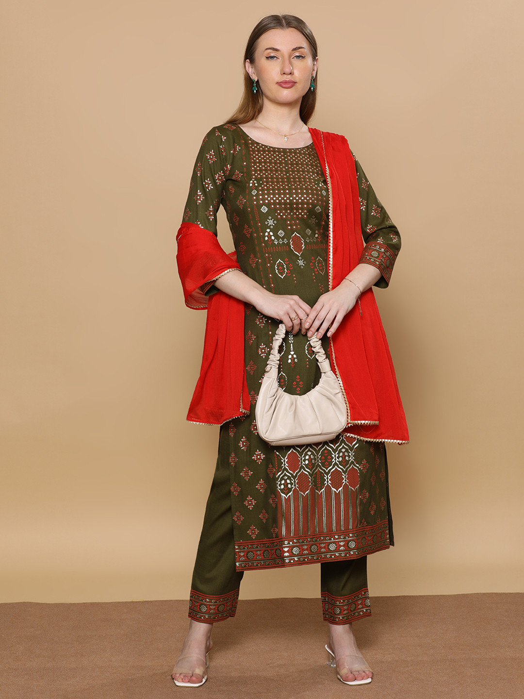 DUMMY SHAPE Women Paisley Printed Panelled Kurta with Trousers & With Dupatta