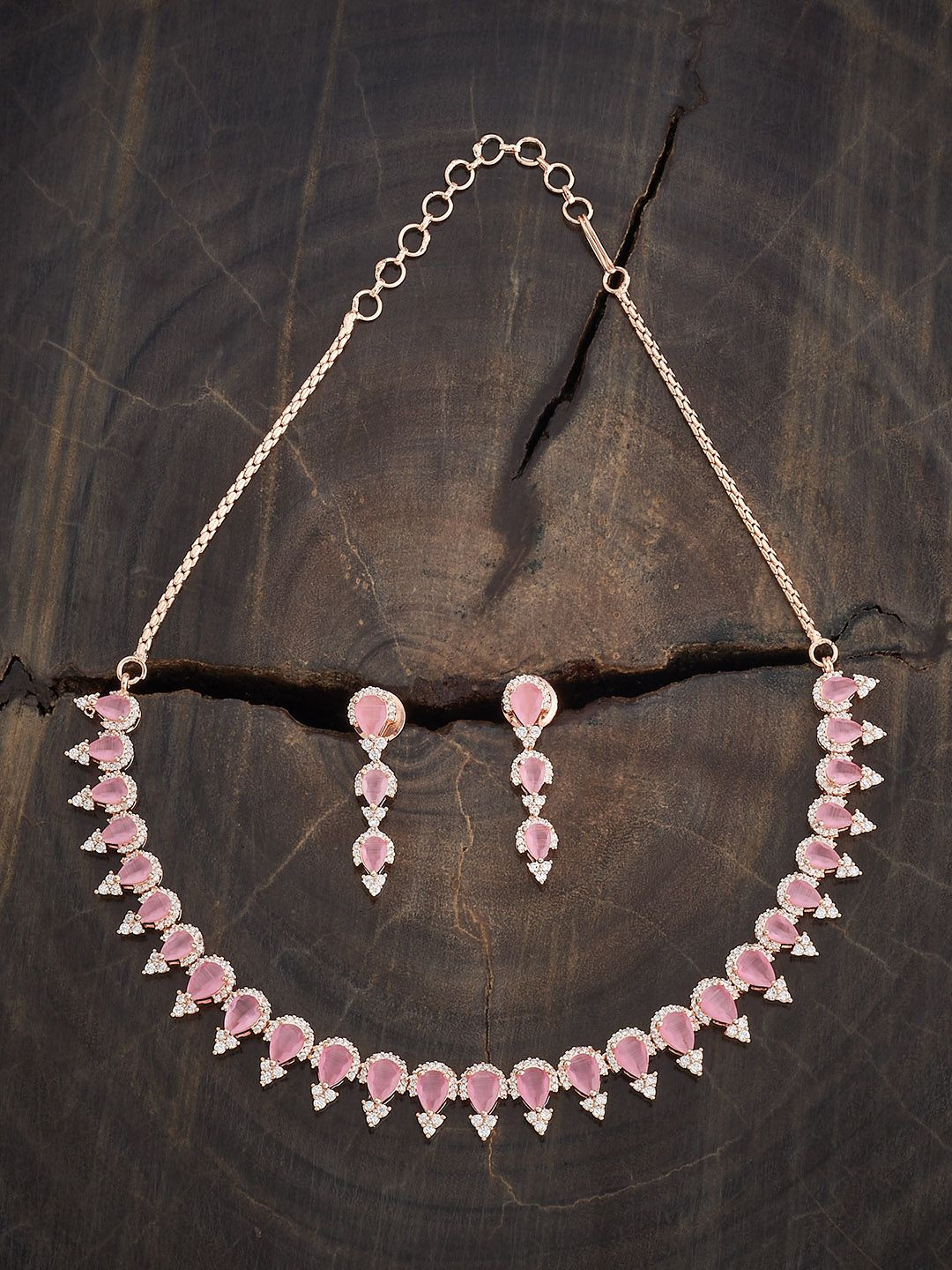 Kushal's Fashion Jewellery   Pink Rose Gold-Plated Cubic Zirconia-Studded Jewellery Set