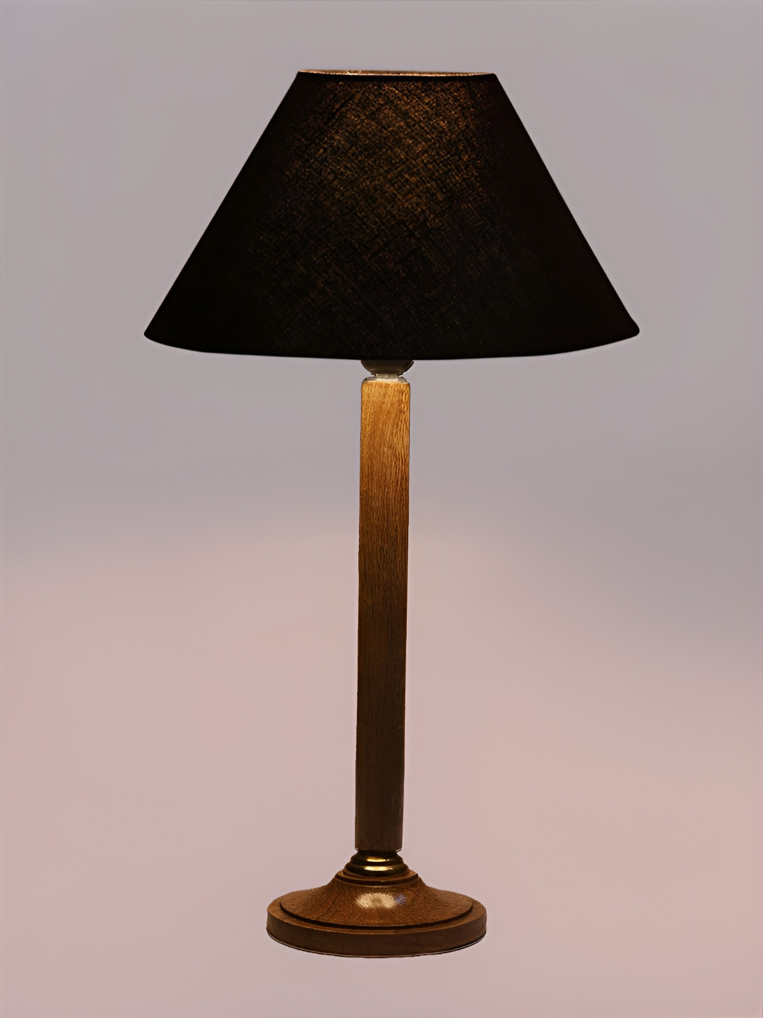 Devansh Black and Brown Wooden Frusturical Shaped Table Lamp