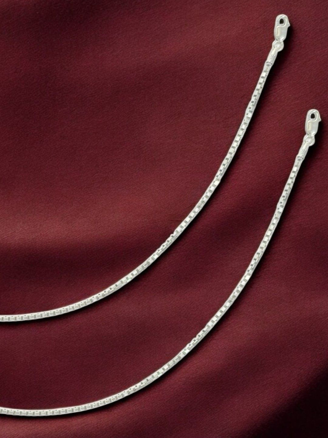 Taraash Set Of 2 92.5 Sterling Silver Box Chains Anklet