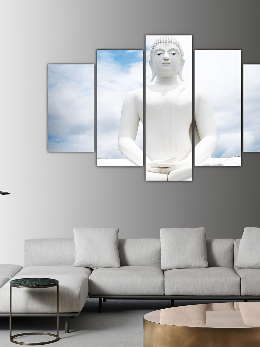 Inephos White & Blue 5 Pieces Beautiful Buddha Religious Vinyl Wall Art