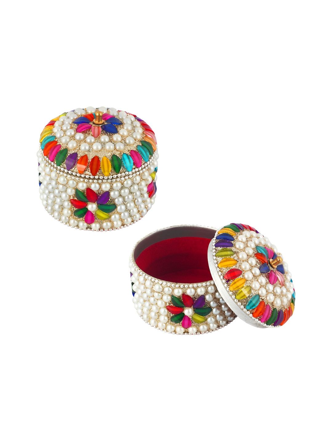 CRAFTAM White & Pink 2 Pieces Self Design Aluminium  Earring Box Jewellery Organisers