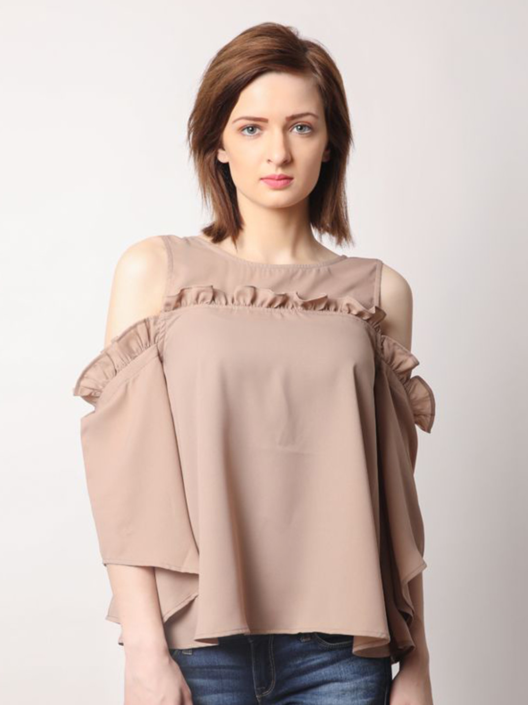 DELIS Cold-Shoulder Monochrome Georgette Top