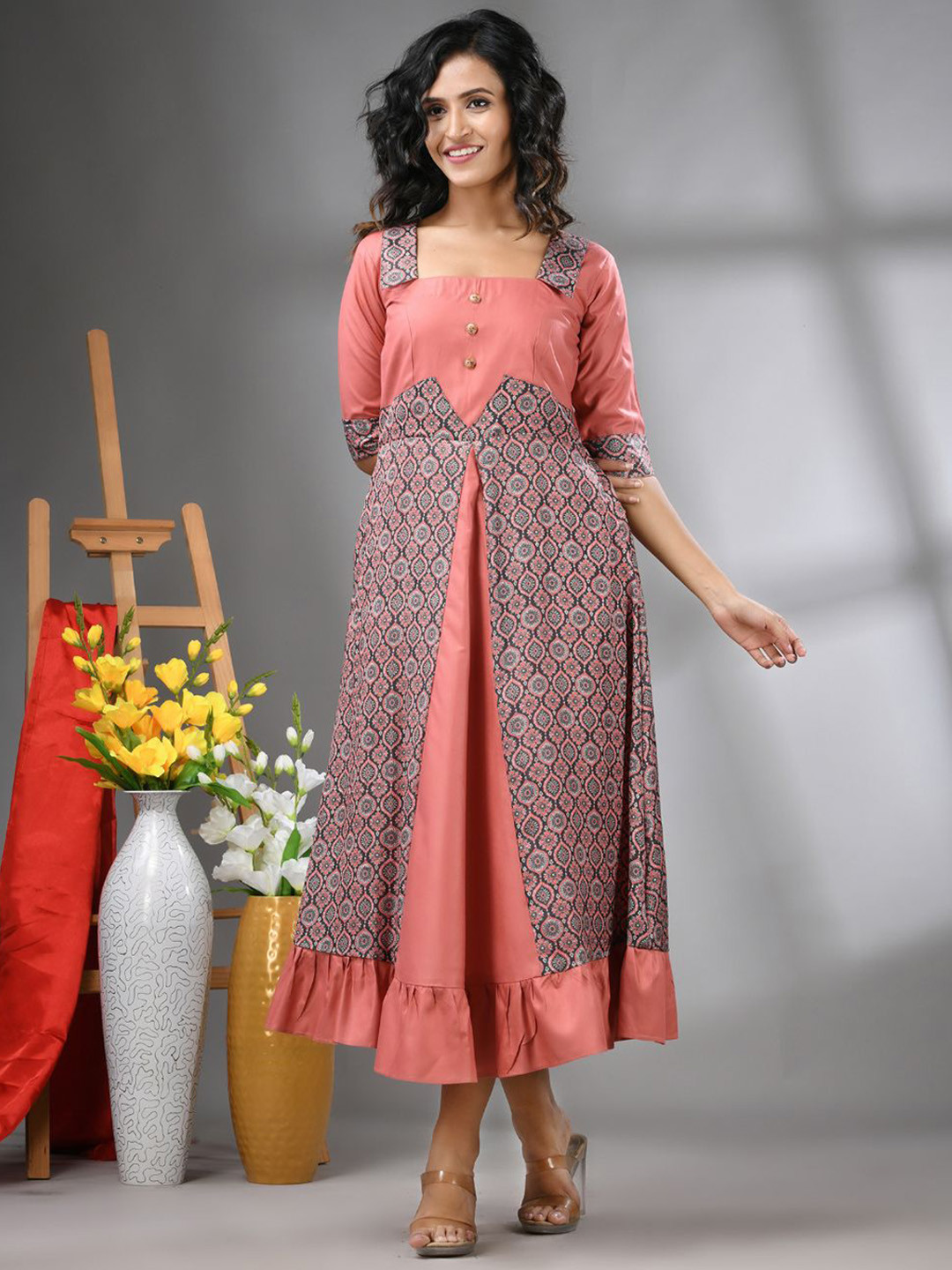 Charukriti Ajrat Printed Ruffled Maxi Ethnic Dress