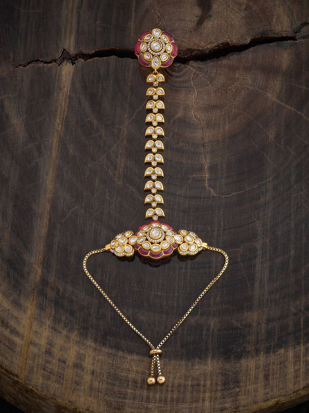 Kushal's Fashion Jewellery Embellished Bridal  Women Ruby Kundan Gold-Plated Link Bracelet