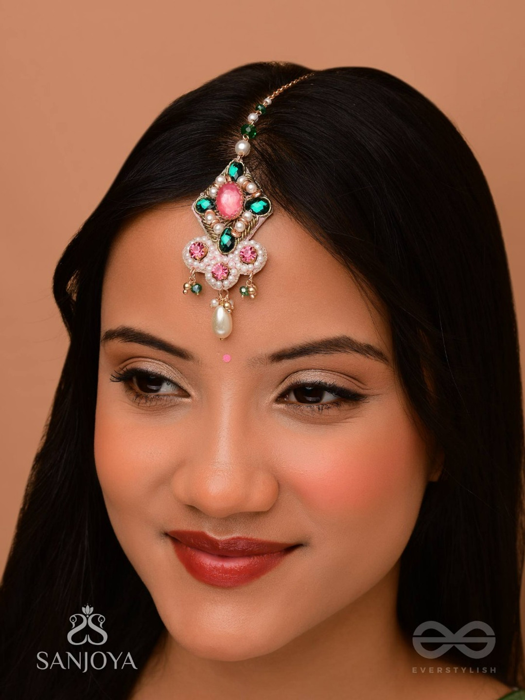 EVERSTYLISH Sanjoya Stone, Beads & Pearls Embroidered Maangtika