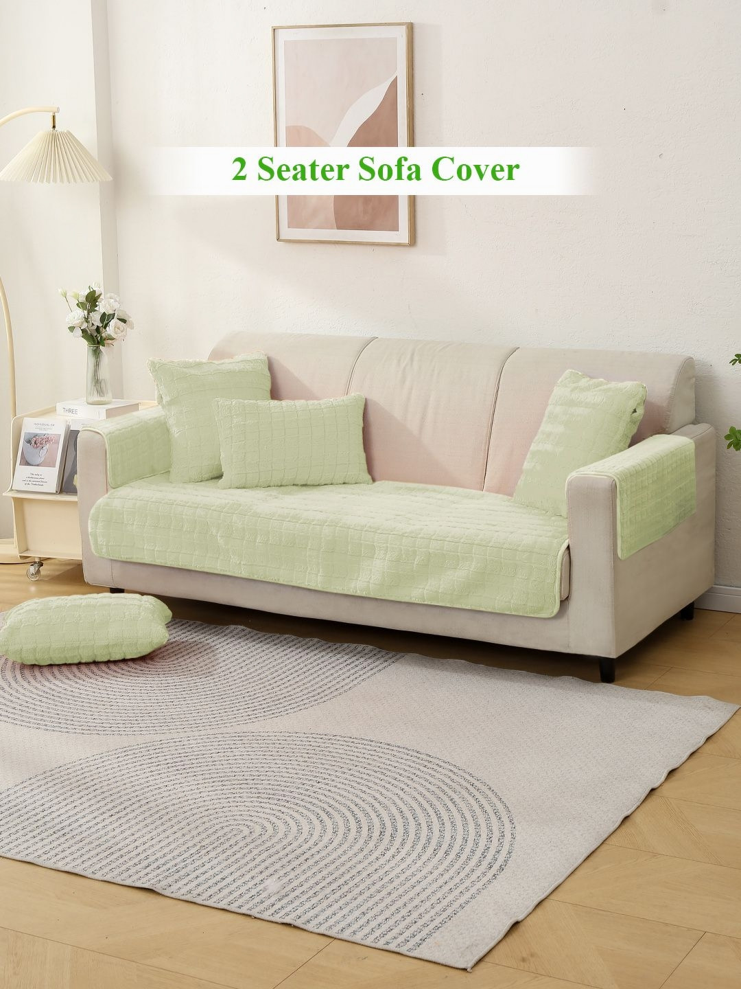 HOKIPO Green 2 Seater Sofa Seat Mat & 2 Armrest Covers