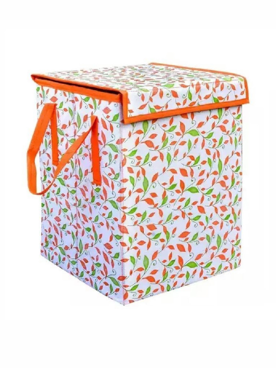 Aura Orange-Colored & White Floral Printed Foldable Laundry Bag - 40L