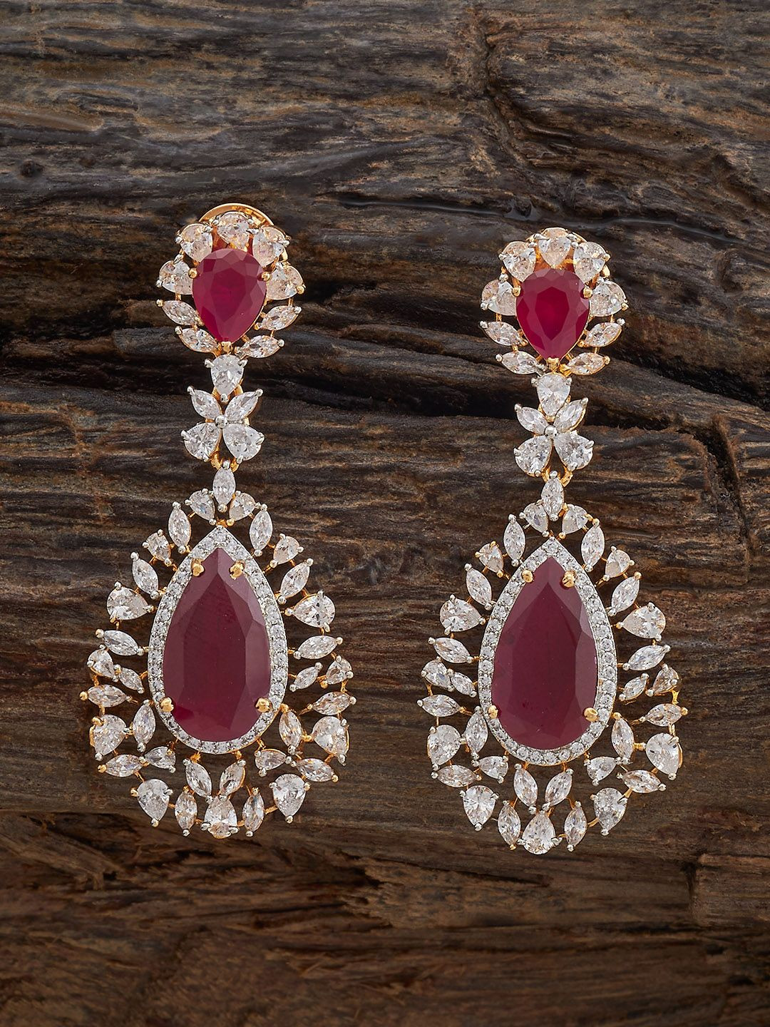 Kushal's Fashion Jewellery  Ruby Teardrop Shaped Cubic Zircon Drop Earrings