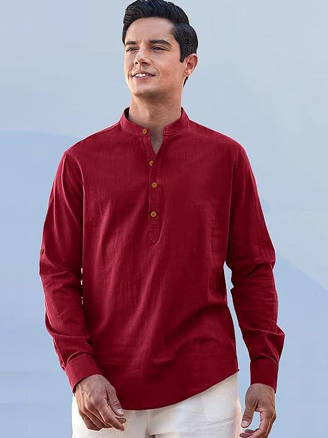 Vida Loca Cotton Band Collar Slim Fit Short Kurta