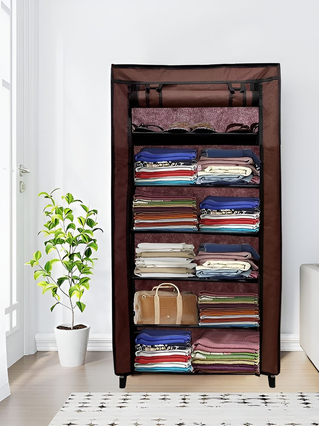 Urban Choice Black & Brow 6 Layer Stainless Steel Collapsible Shoe Stand