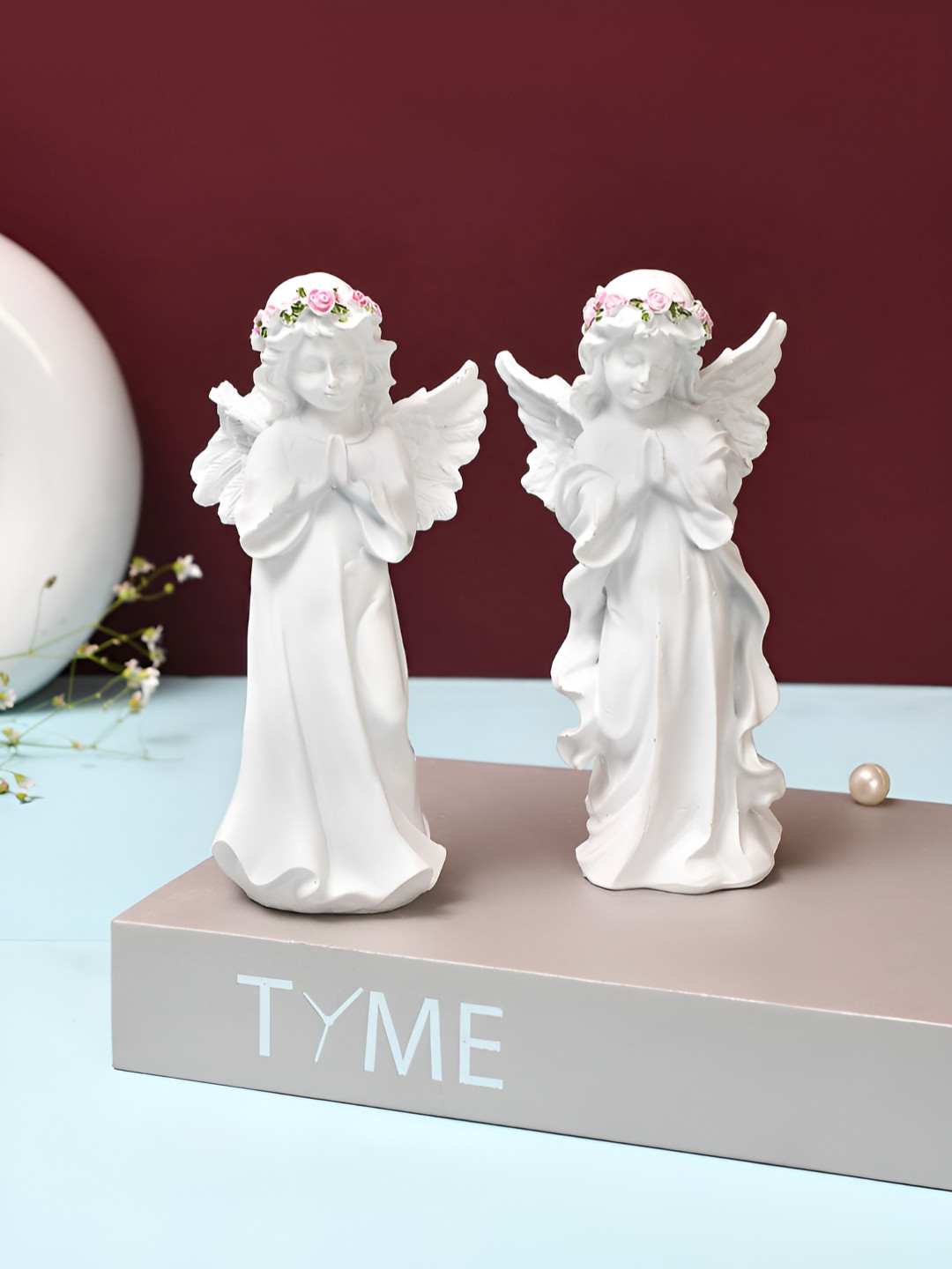 TAYHAA Praying Angel Girl Pink Polyresin Matte Prayer Room Set of 2 Small Showpieces - 6.3 Inches