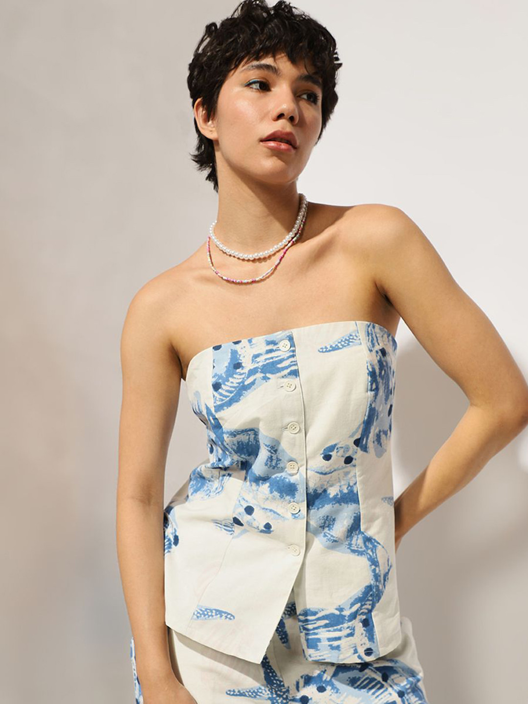 ONLY Printed Strapless Cotton Tube Top