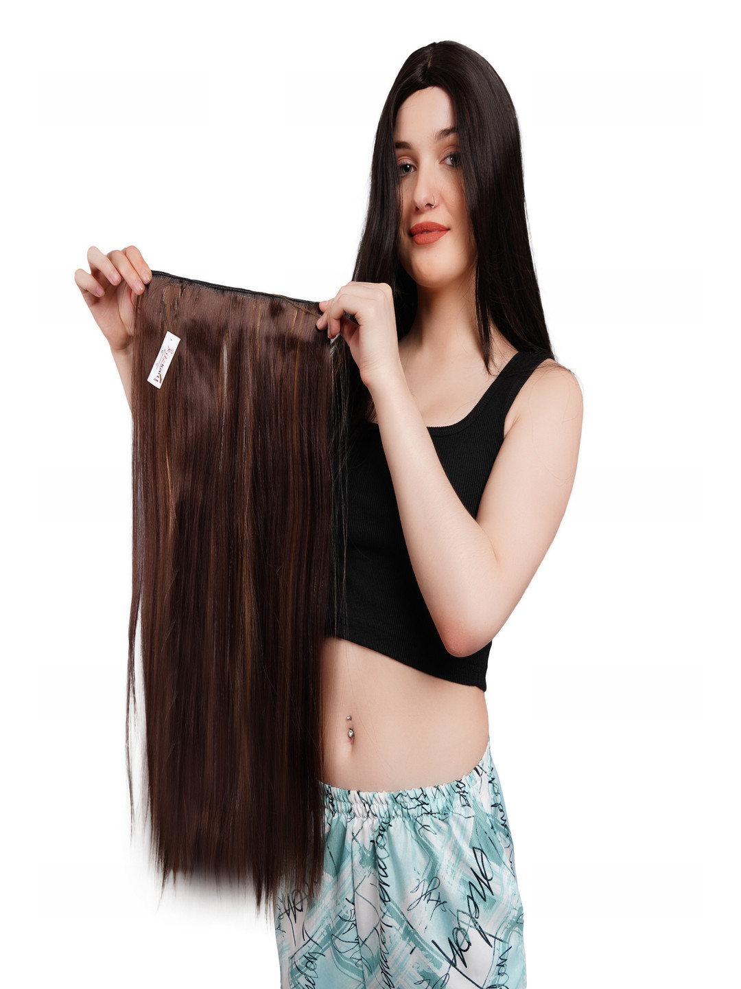 RITZKART Clip In Straight Locks Hair Extension - Black With Golden - 25 Inch