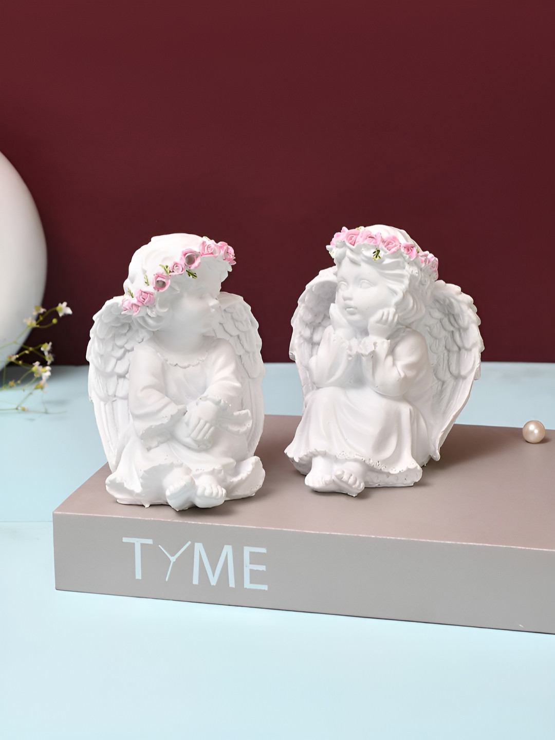 TAYHAA Angel Pink Resin Glossy Living Room Set of 2 Small Showpieces - 4.9 Inches