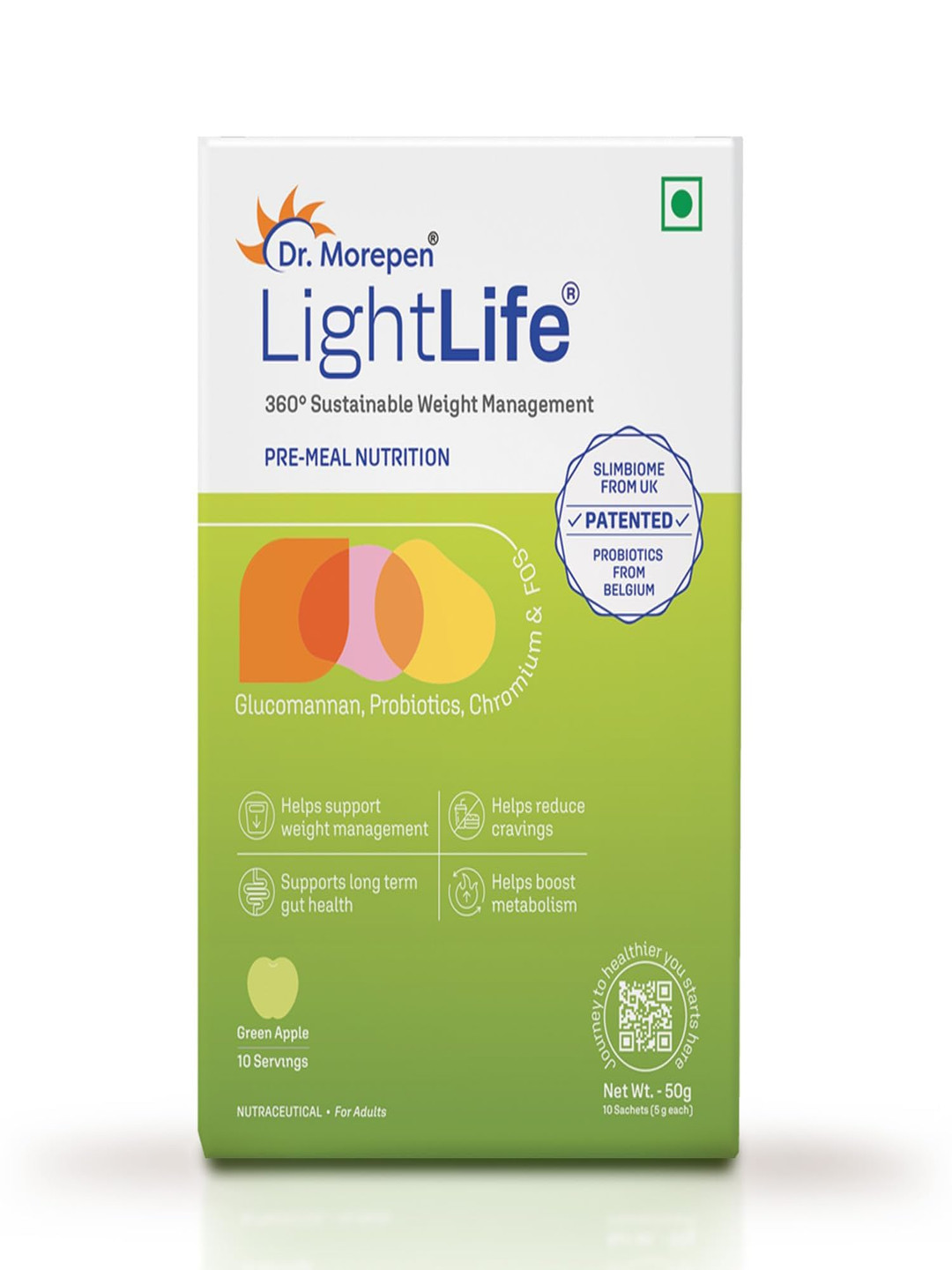 Dr. Morepen LightLife Pre-Meal Nutrition Mix - Green Apple - 10 Sachets
