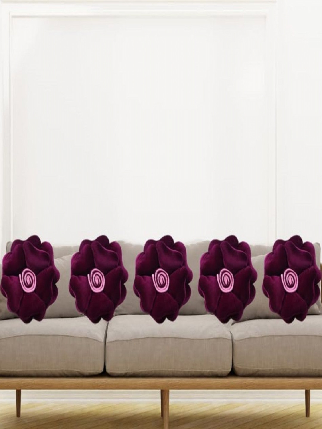Myntra Elegant Homes Burgundy 5 Pieces Floral Shape Cushions
