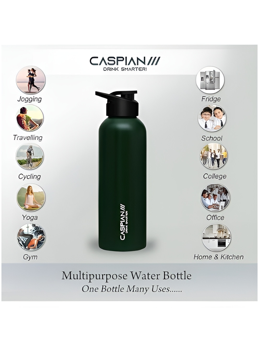 Caspian Prime Green Brand Logo Stainless Steel Single Wall Vacuum Water Bottle - 1L