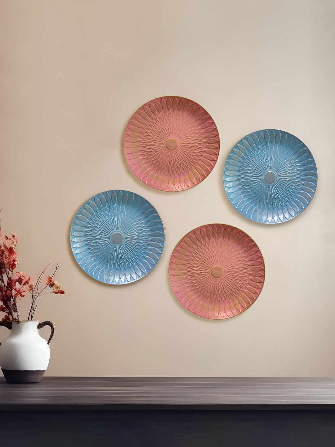 Art Street Wall Hanging Plates Wood Glossy Hall 4Pcs -7.9In
