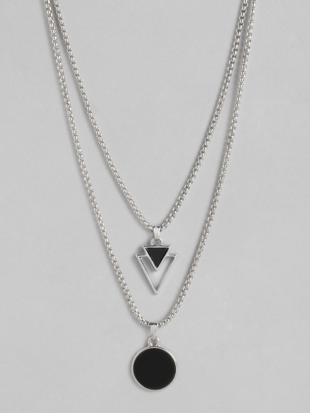 PARIS HAMILTON Unisex Set Of 2 Silver-Plated Oxidised Necklace