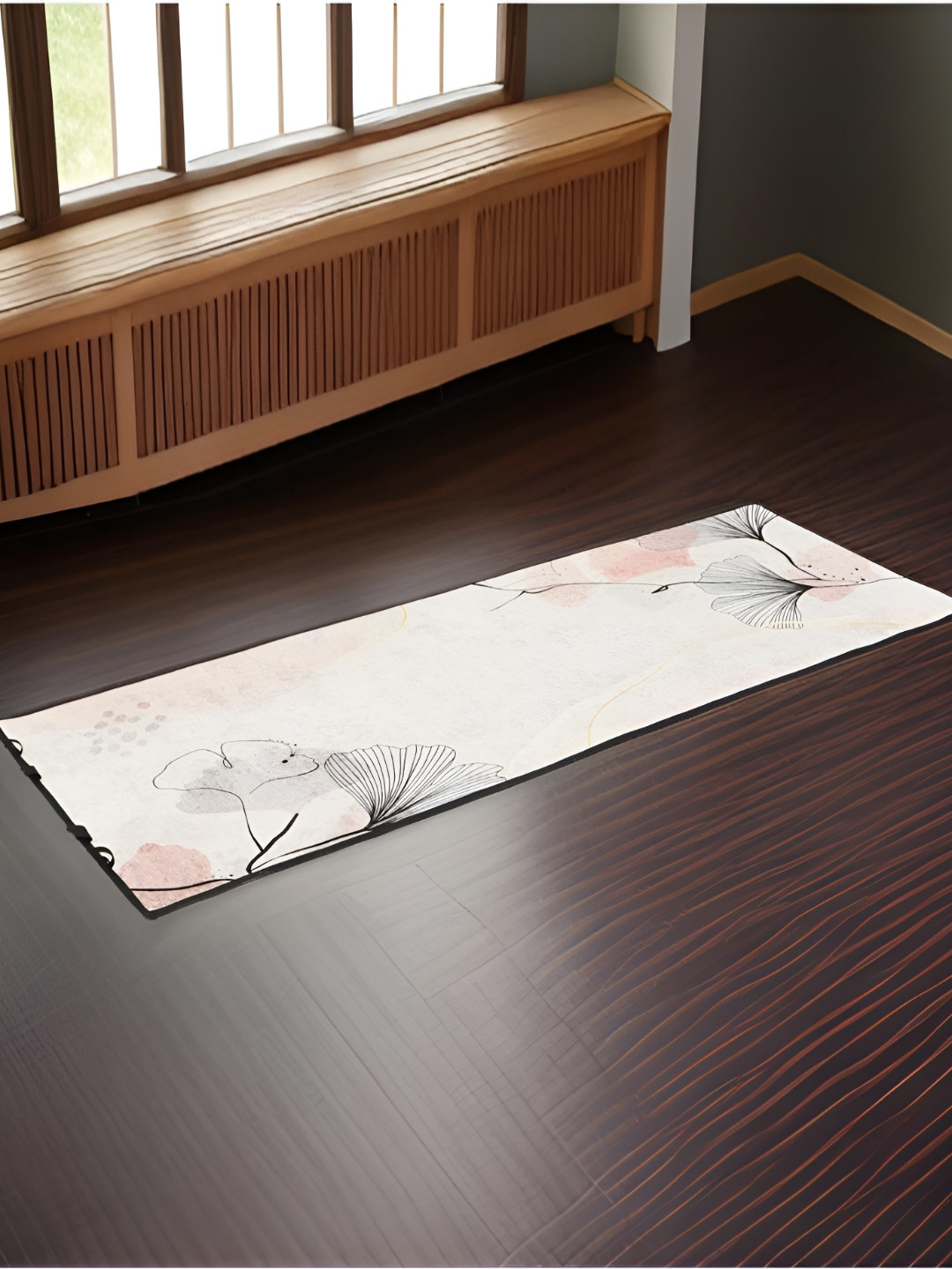 BELLA TRUE Beige & Black Floral Printed Yoga Mat With Carry Strap