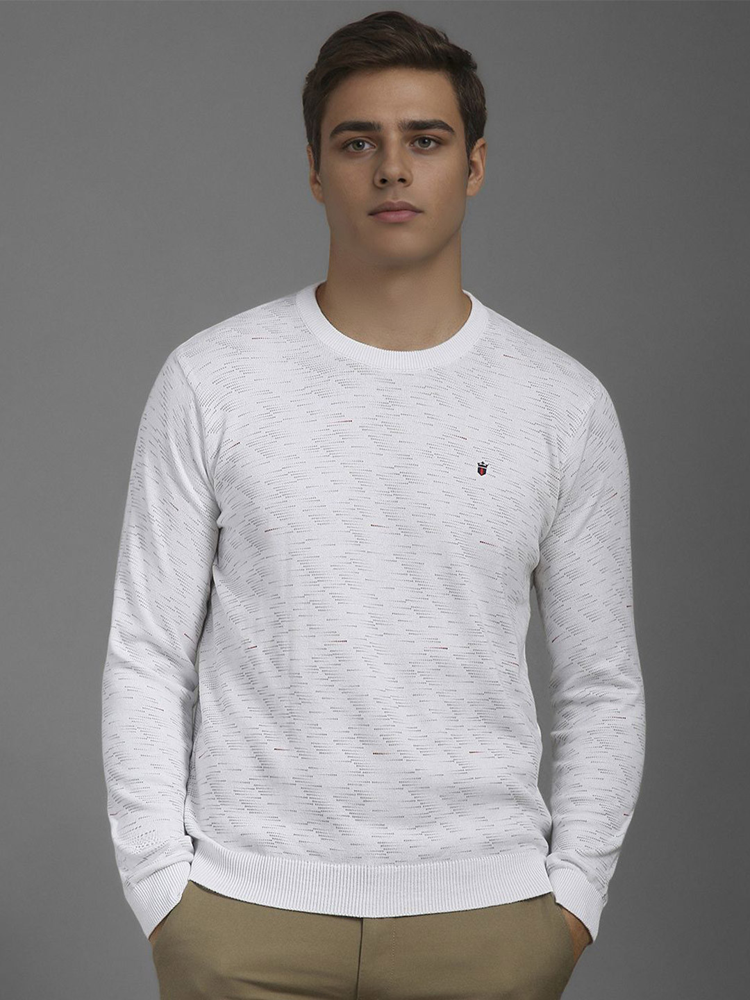 Louis Philippe Sport Men Printed Round Neck Pullover Sweater