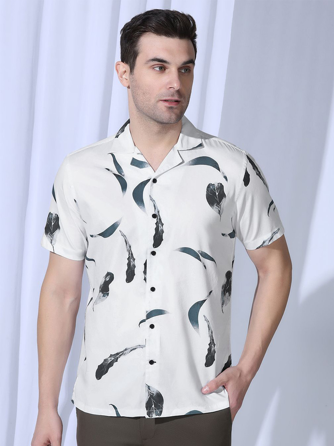 Blackberrys Men India Slim Fit Cuban Collar Floral Printed Cotton Casual Shirt