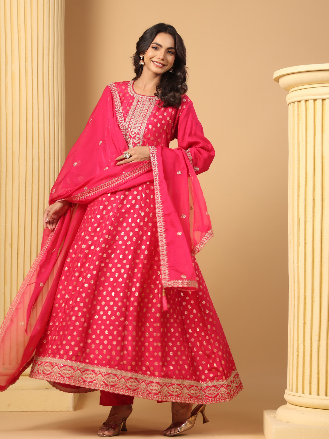 Sindh Fashion Women Ethnic Motifs Embroidered Panelled Kurta with Trousers & With Dupatta