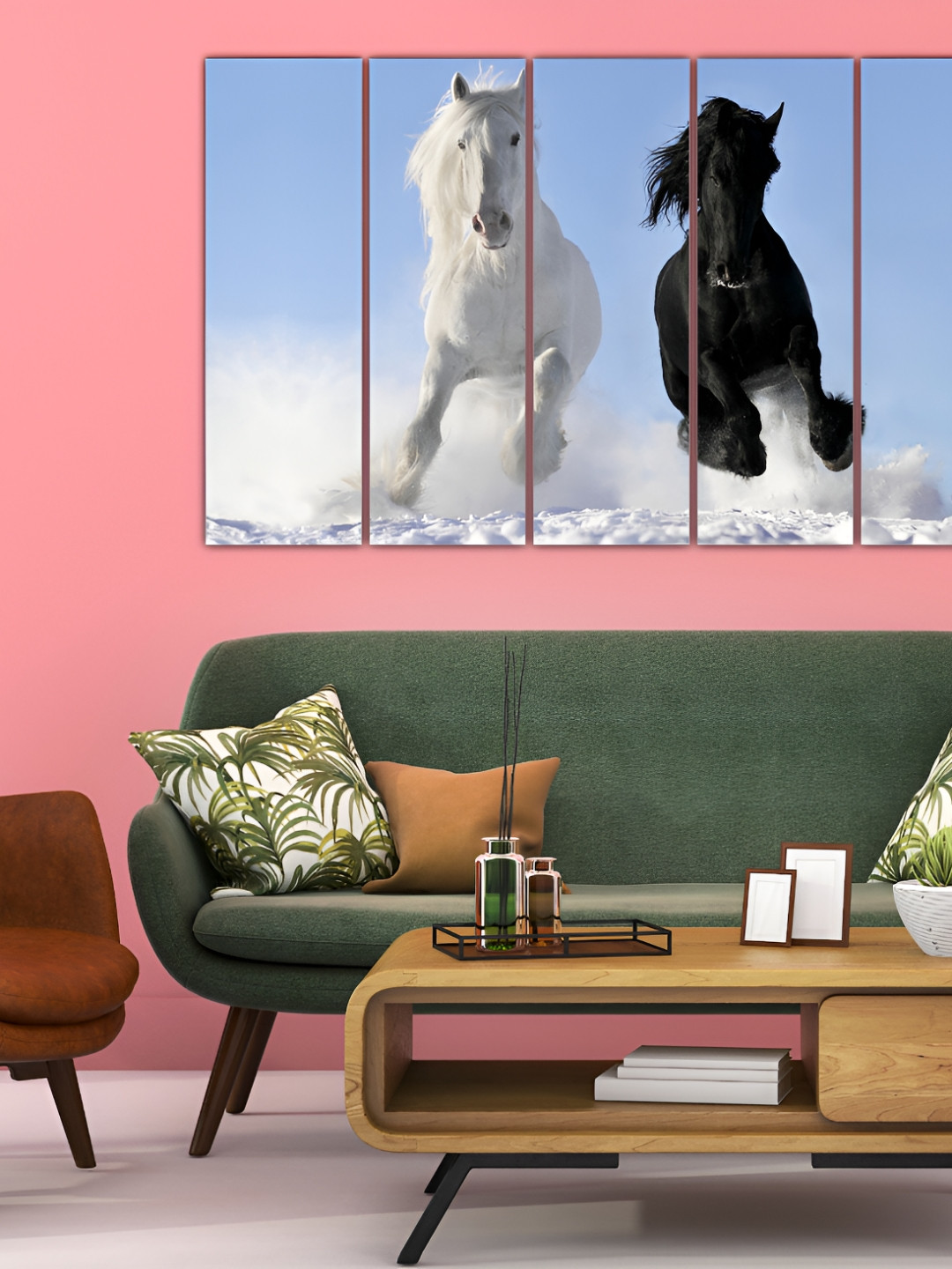 Inephos Black & White 5 Piece Canvas Birds and Animals Wall Paintings