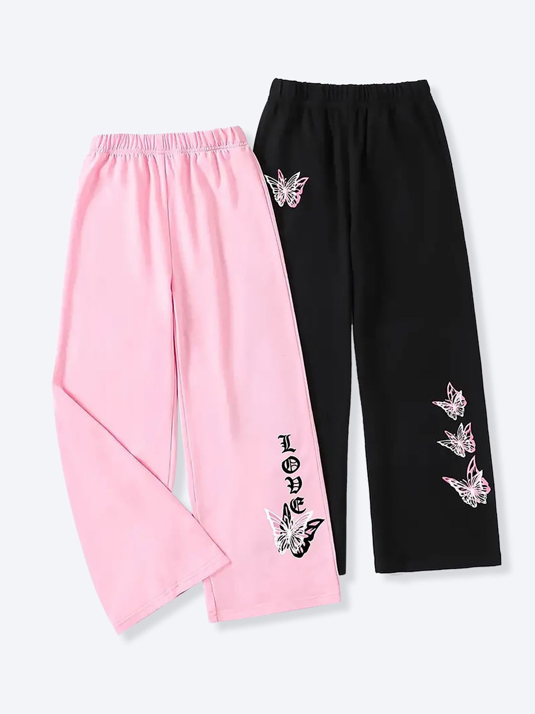 Kaff Girls Pack Of 2 Printed Loose Fit Cotton Wide Leg Trousers