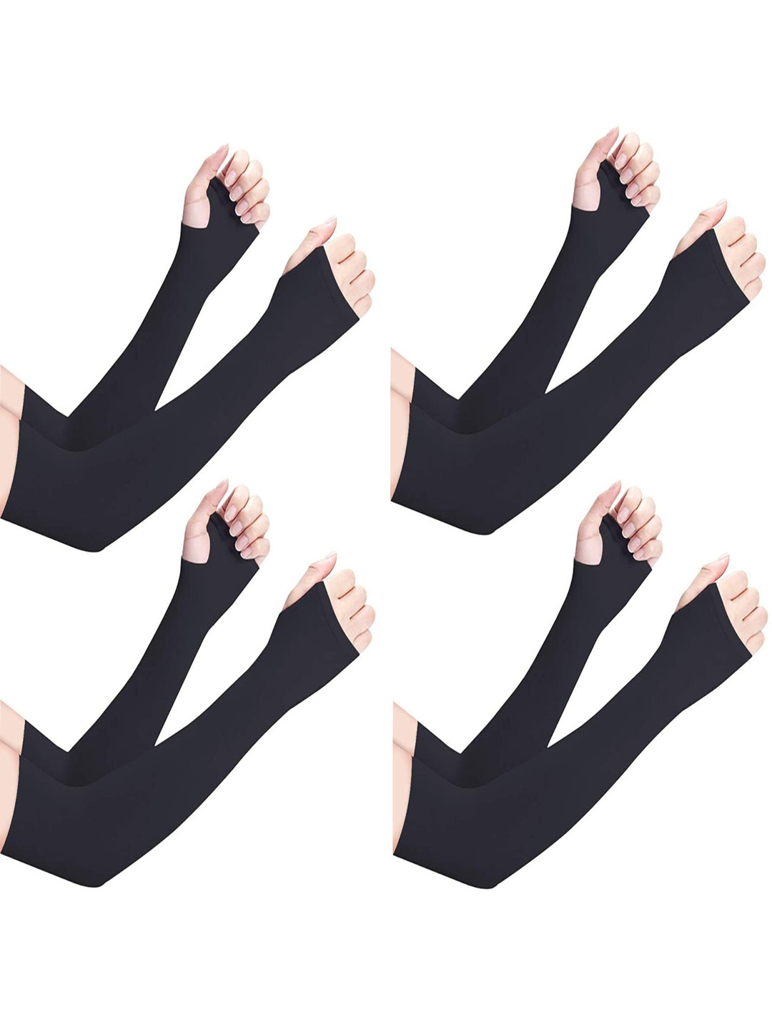 Xjarvis Unisex Pack of 4 Sun Protection Hand Sleeves With Thumb Hole Arm Fingerless Gloves