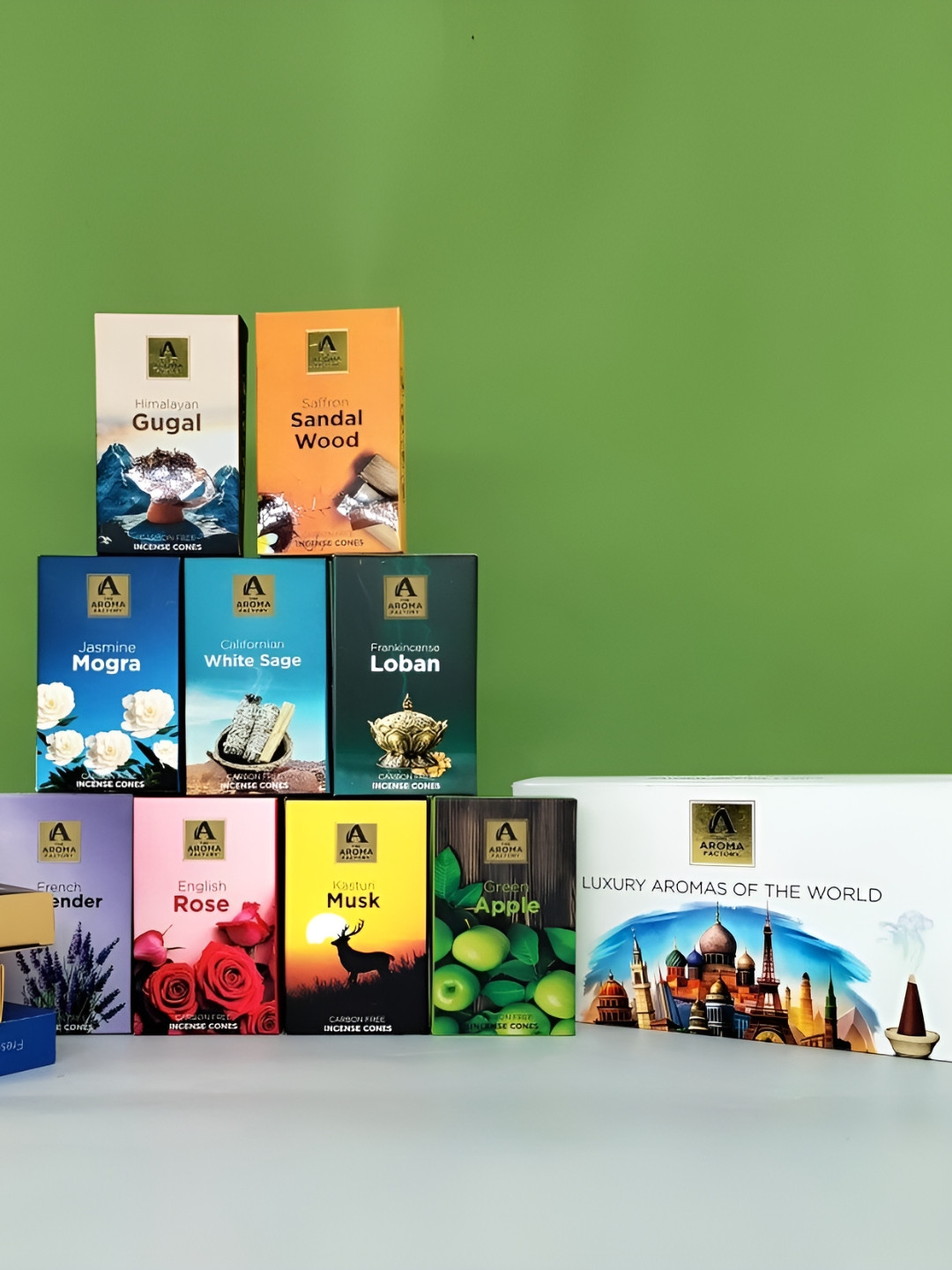 The Aroma Factory Artisinal Collection Yellow 12 Pieces Luxury Wooden Incense Dhoop Cone