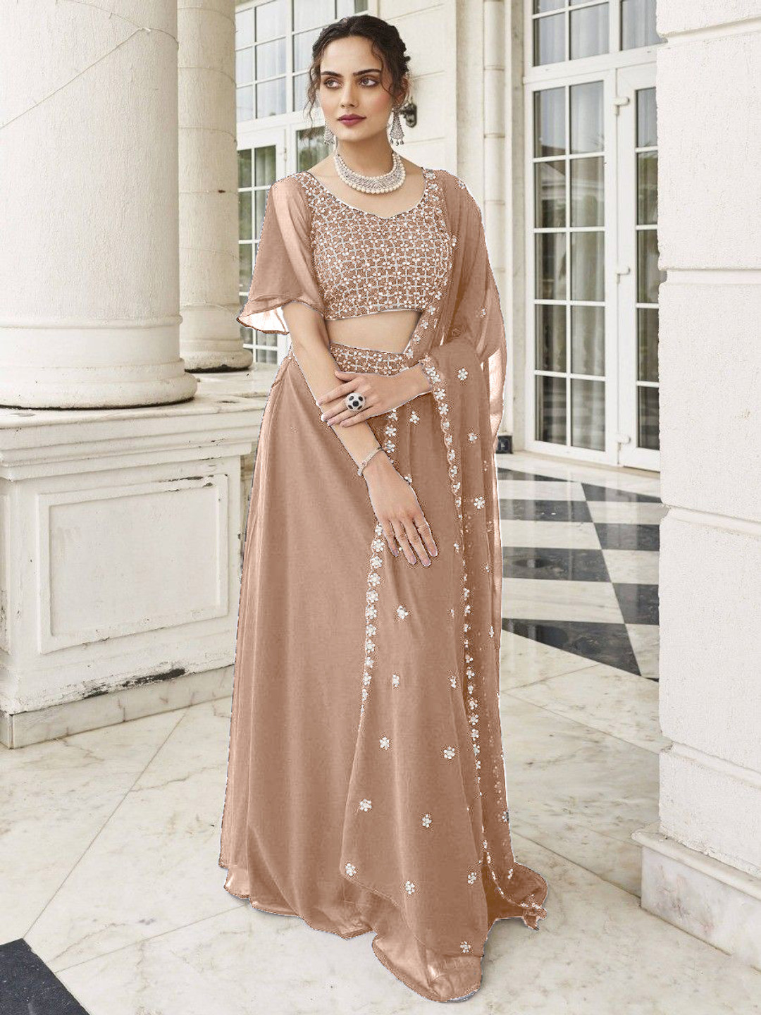SANCIA Embroidered Sequins Top With Palazzos And Dupatta