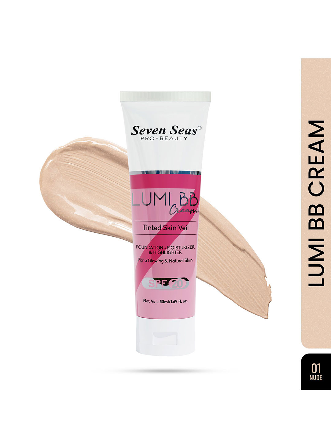 Seven Seas Lumi BB Cream Foundation + Moisturizer & Highlighter - 50 ml - Nude 01