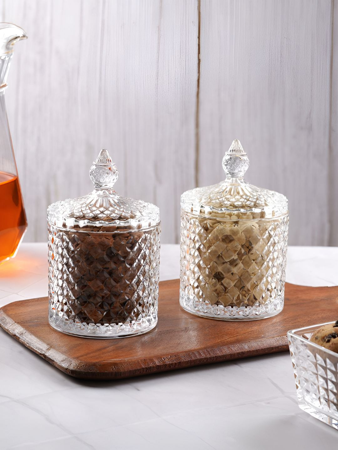 Aura Transparent 2 Pieces Textured Glass Brick Shaped Serving Bowls-230 ml Each