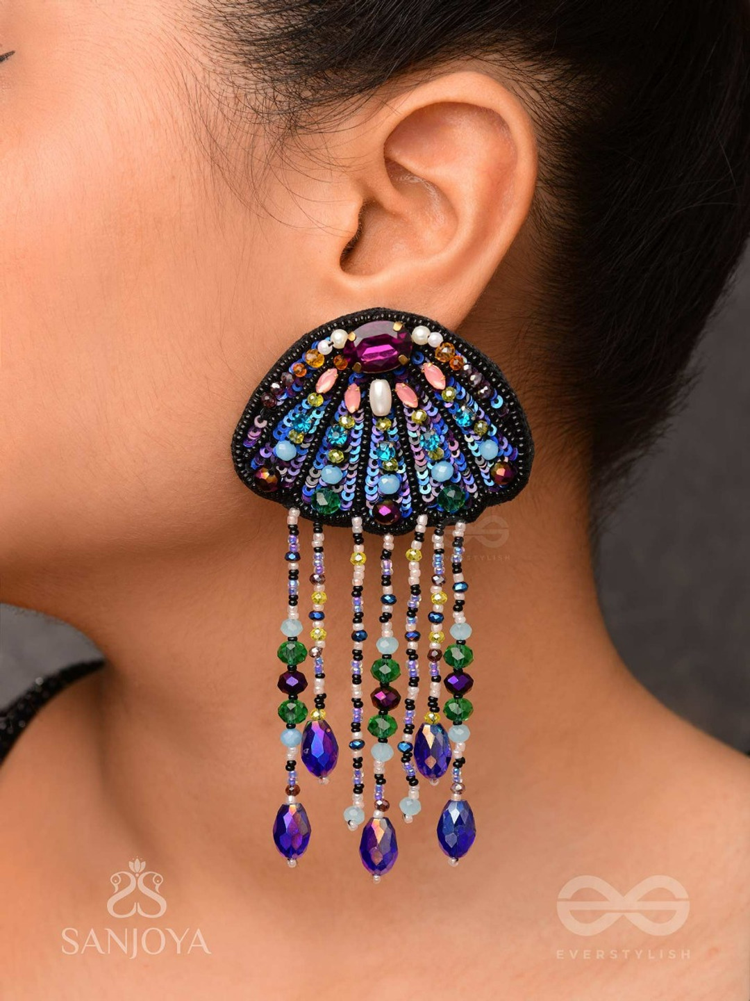 EVERSTYLISH Sanjoya Stone, Beads & Sequins Embroidered Earrings