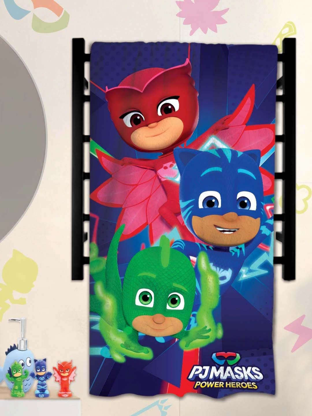 Athom Living Blue & Red PJ Masks Power Heroes Printed Cotton 350 GSM Bath Towel