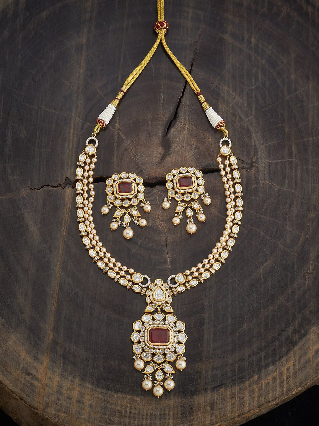 Kushal's Fashion Jewellery  Copper Ruby Victorian-Plated Kundan Necklace