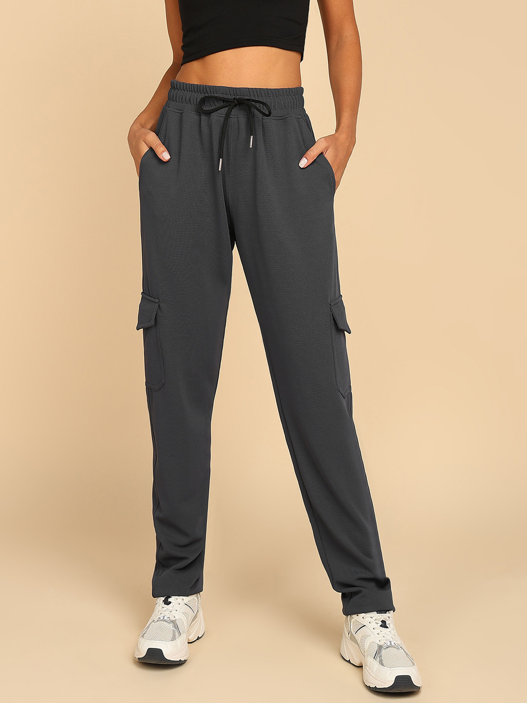 NEXSTEP Women Relaxed-Fit Mid Rise Dry Fit Cargo Track Pant