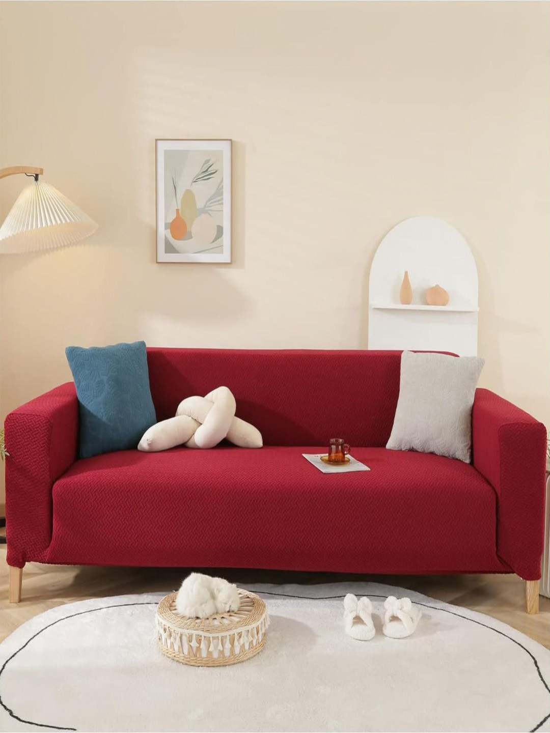 HOUSE OF QUIRK Maroon Textured Polar Fleece 220 GSM Single Seater Stretch Sofa Cover