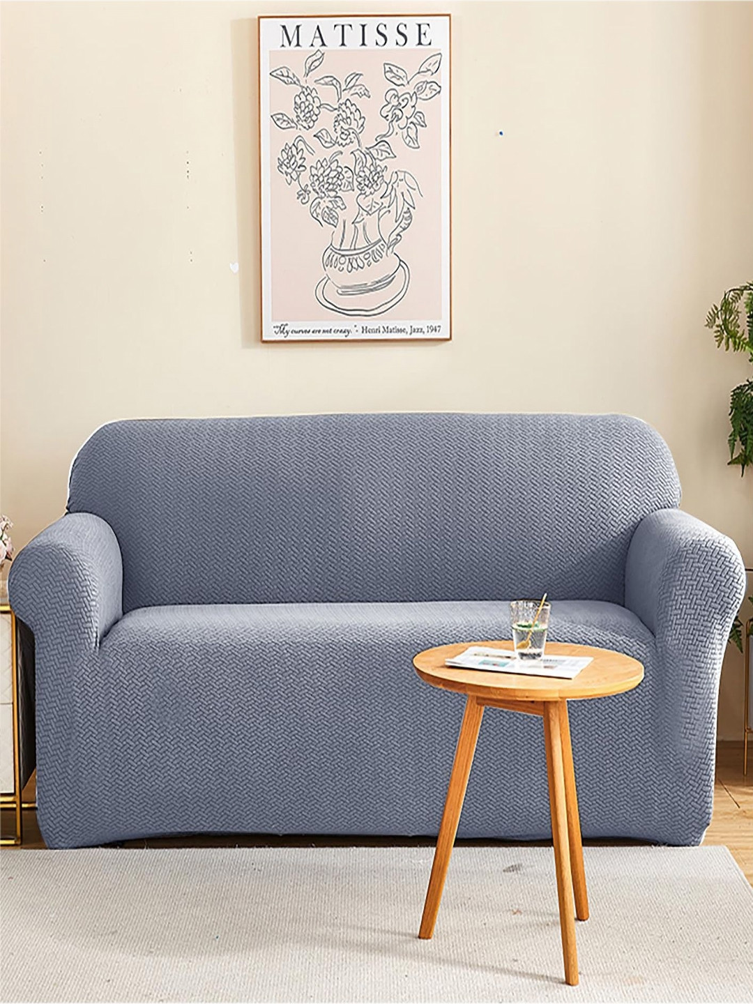 HOUSE OF QUIRK Grey Textured Polar Fleece 220 GSM Double Seater Stretch Sofa Cover