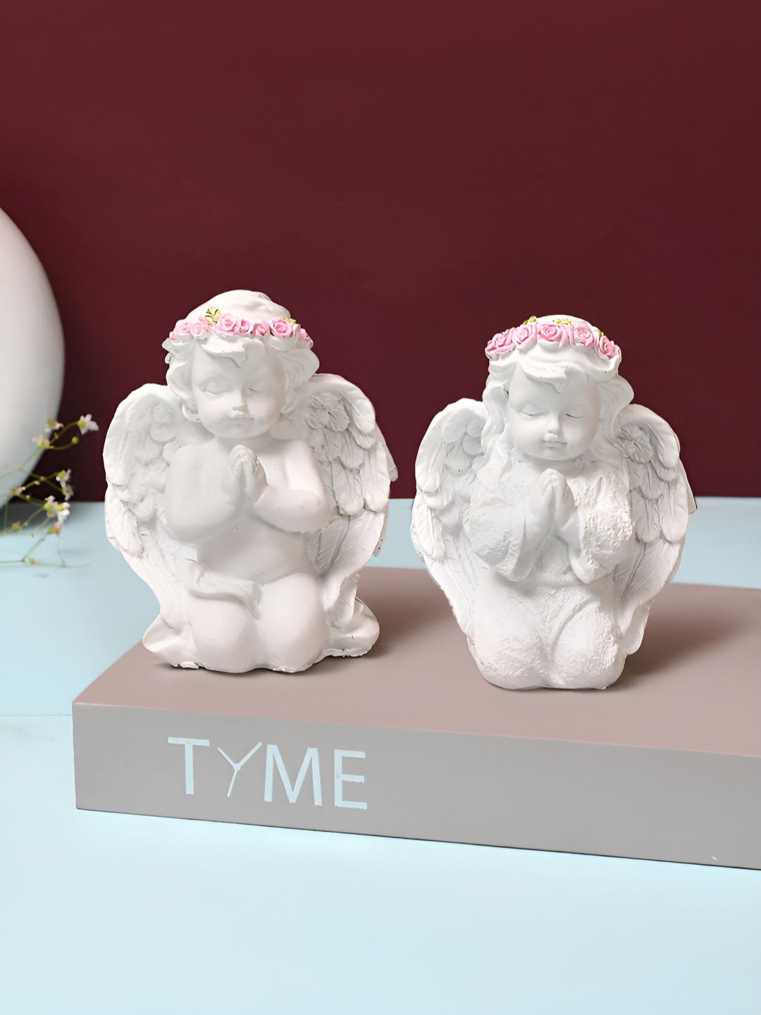 TAYHAA God Praying Angel Pink Polyresin Matte Living Room Set of 2 Small Showpieces - 3.9 Inches
