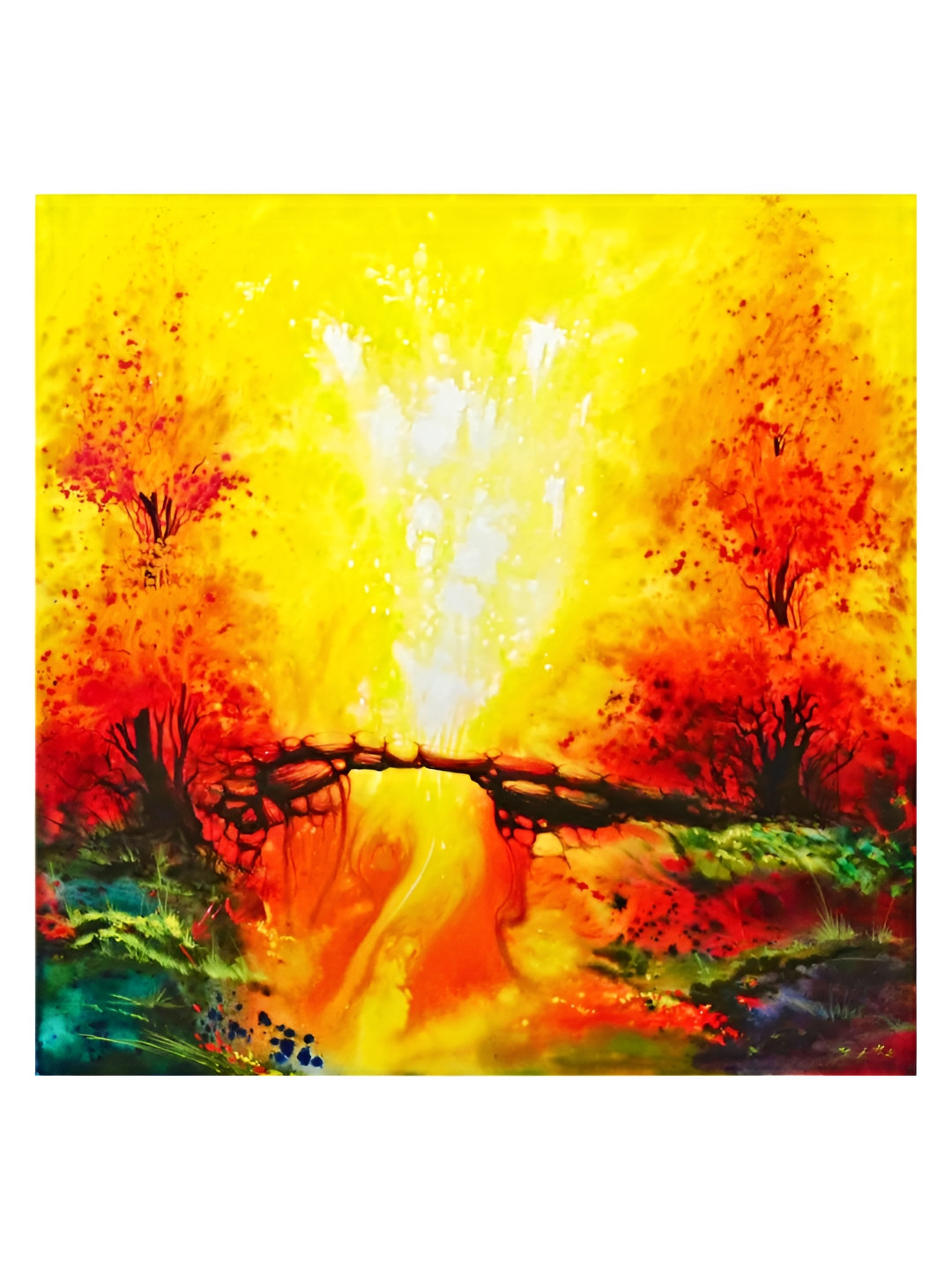 Inephos Orange And Yellow Floral and Botanical Landscape Printed Canvas Wall Art