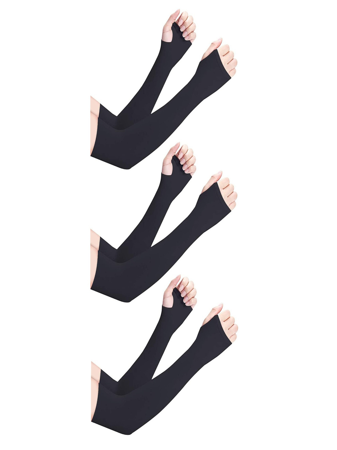 Xjarvis Unisex Pack of 3 UV Sun Protection Hand Sleeves With Thumb Hole Arm Sleeves