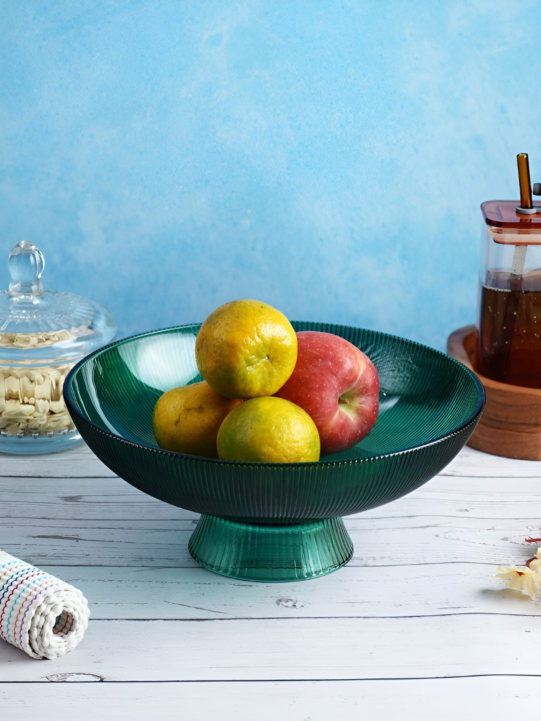 Aura Green Textured Glass Dishwasher and Microwave Safe Serving Bowl-1000 ml